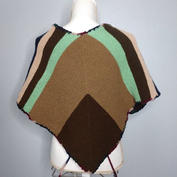 Handmade colorful striped shawl wrap tie back garter crochet trim - Picture 3 of 6